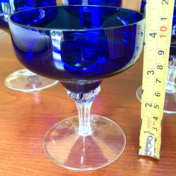 Set of 4 royal blue coctail glasses ice-cream bowls desert glasses with pedestal - Picture 7 of 7